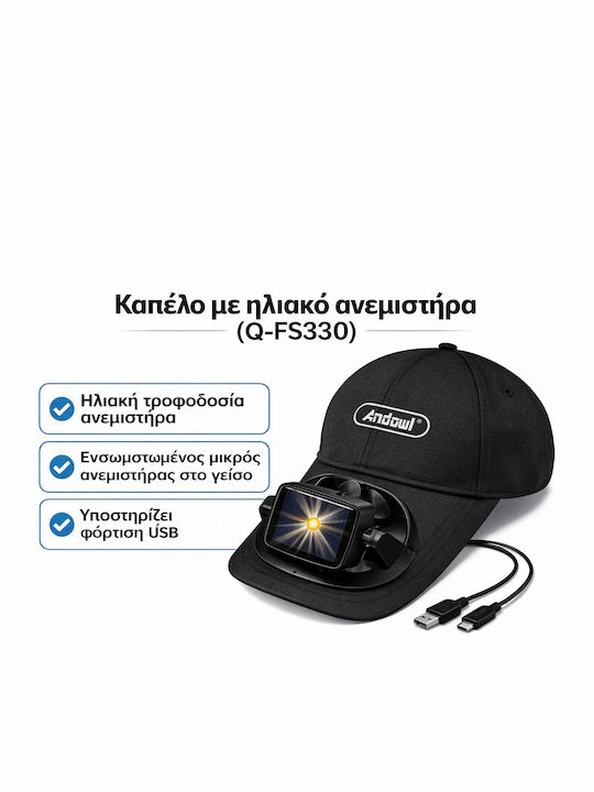 Black Solar Fan Cap