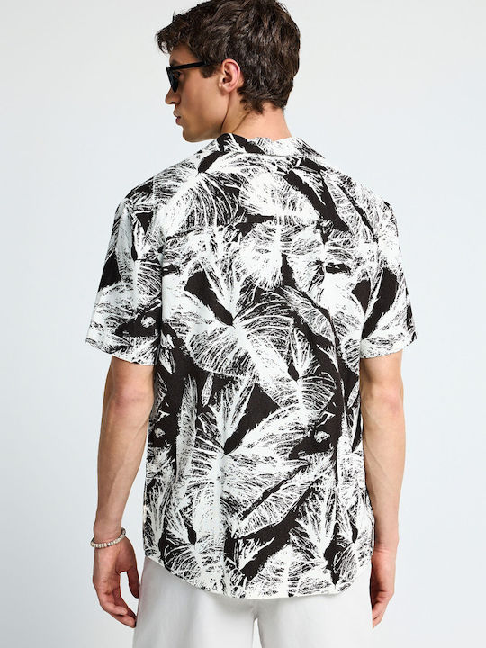 Short Sleeve Linen Shirt Off White Multi