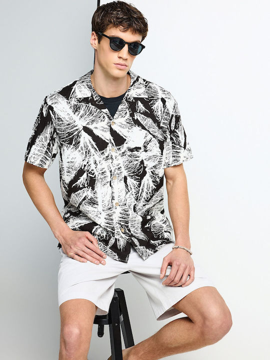 Short Sleeve Linen Shirt Off White Multi