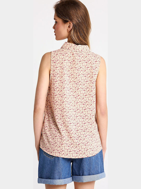 Sleeveless Women's Shirt Orange Floral