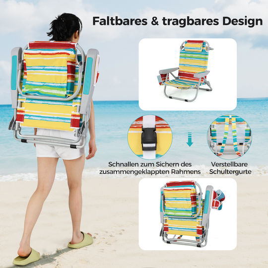 Costway Aluminium Beach Lounger-Armchair with 5-Position Recline Waterproof