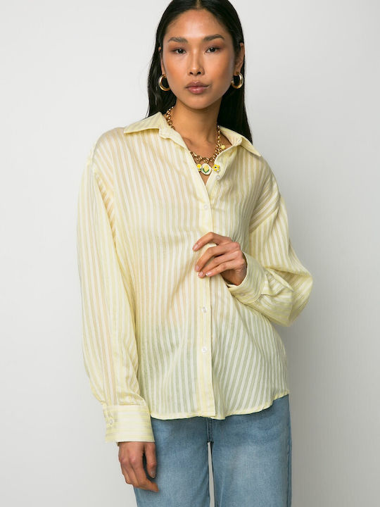 Long Sleeve Women's Shirt Yellow Striped