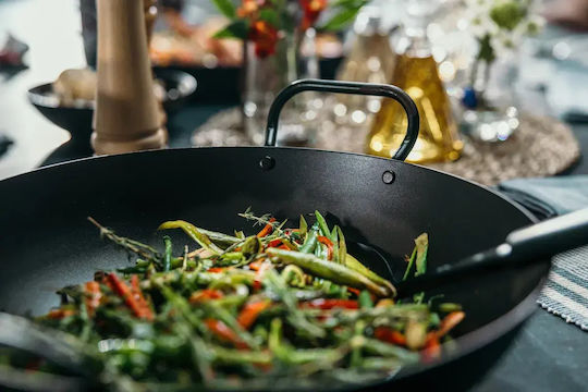 Wok aus Kohlenstoffstahl mit Deckel mit Antihaftbeschichtung 34cm