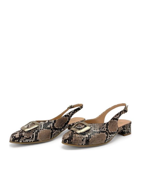 Pantofi Cu Toc Din Piele Cu Toc Jos Animal Print Maro