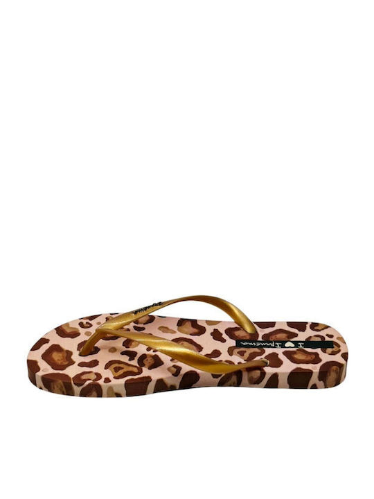 Animal Print Flip Flops in Gold Color