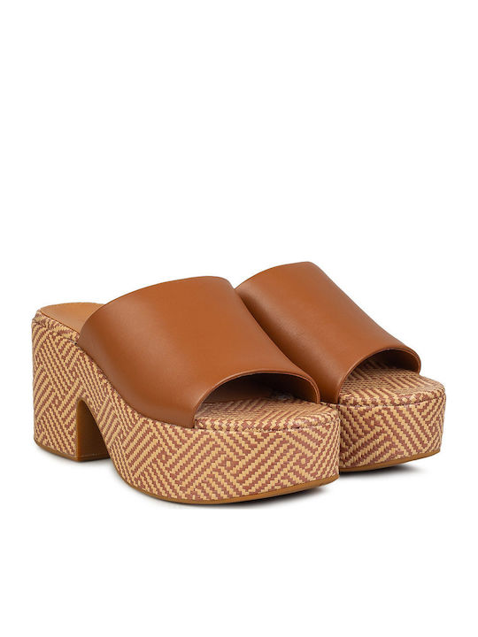Fitflop Women's Mules with Chunky High Heel in Brown Color