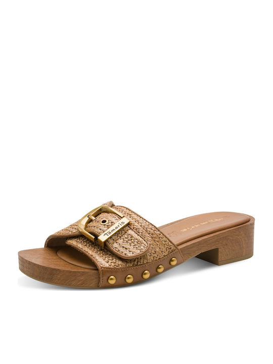 Flat Leather Mules In Brown Colour