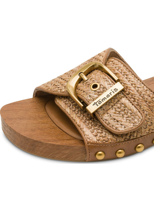 Flat Leather Mules In Brown Colour