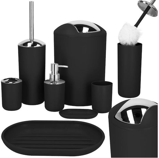 Bathroom Accessory Set Plastic Black 6 Pieces Bathroom Accessory Set Plastic Black 6 Pieces