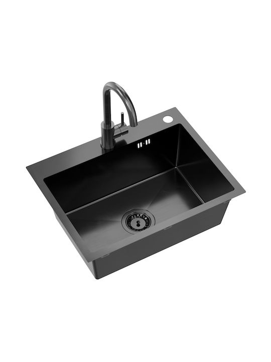 MYQ Drop-In Küchenspüle Inox mit Wasserhahn M45xP58cm Schwarze