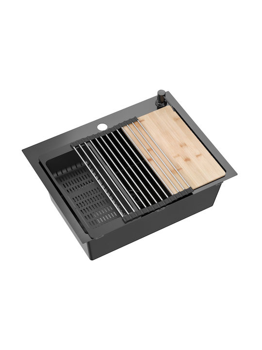 MYQ Drop-In Küchenspüle Inox mit Wasserhahn M45xP58cm Schwarze