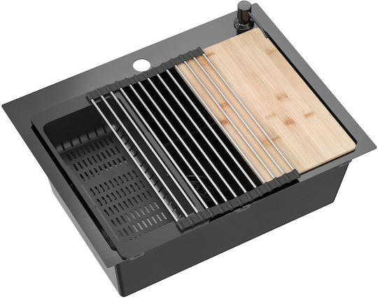 MYQ Leo Chiuvetă Bucătărie Drop-In Inox cu Robinet L58xL45cm Negru