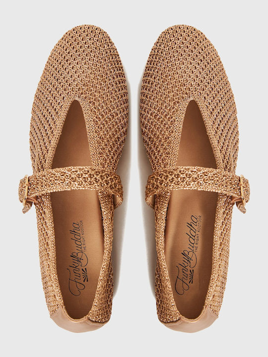 Women's Ballerina Shoes With Strap In Gold Colour
