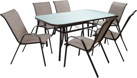 Set Sala De Mese Pentru Exterior Textline 7 Piese Maro