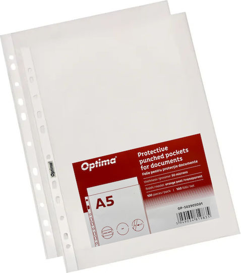 Optima Prod Din Plastic Protective Sleeve A5 Documents 50 Microns 100 Sleeves Set Optima Classic Transparent