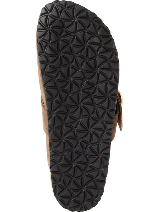 Leather Winter Women's Slippers Brown