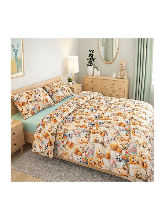 Pucioasa Set Huse Pentru Pilote Din Bumbac 200x230cm Dublu Cu 2 Fețe De Pernă Și 1 Cearșaf Playful Kittens