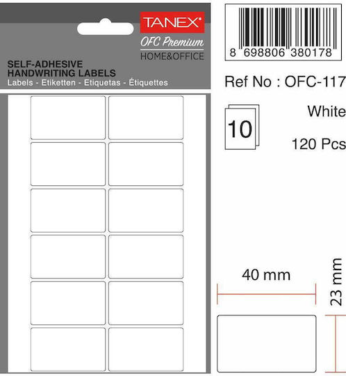 Tanex 120 Buc Etichete Adezive Mici În Culoare Albă 23x40mm