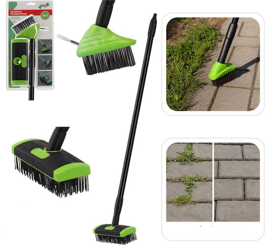 Perie Telescopică 3-în-1 Pentru Iarbă Dintre Pavele Peri Din Alamă 140 Cm Mâner Metalic 3 Bucăți