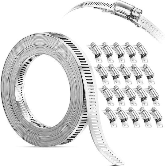 Kit Universal De Cleme 10 Metri Oțel Inoxidabil 304 Bandă Perforată 12,5 Mm Grosime 0,6 Mm 20 Cleme Reglabile Pentru Orice Diametru Auto Hvac Irigații