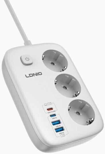 Ldnio Πολύπριζο Aσφαλείας 3 Θέσεων με USB-A, Διακόπτη και Καλώδιο 2m