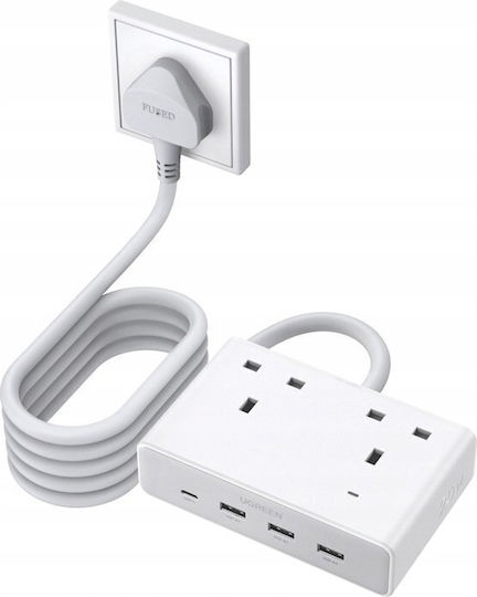 Ugreen Захранваща лента с 3 USB-A 1 USB-C и кабел 1.5m