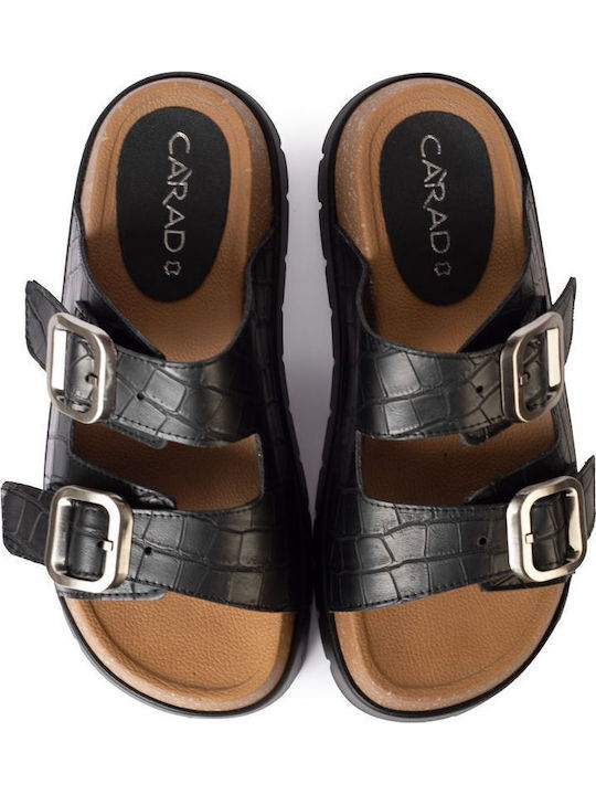 Leder Flache Sandalen Für Damen Schwarz