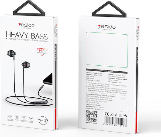 Yesido Căști Handsfree In-ear cu Mufă 3.5mm Negre
