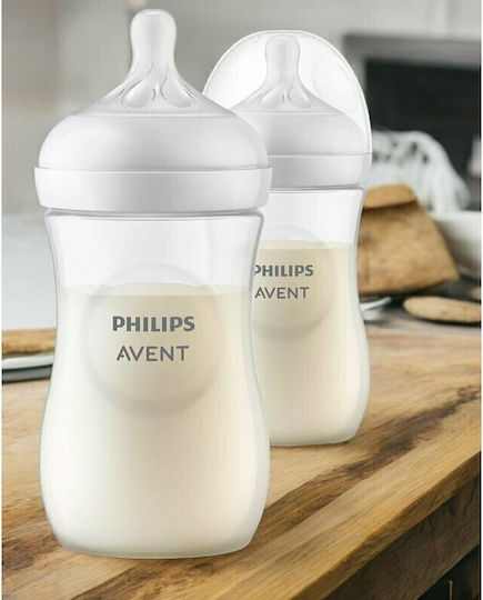 Philips Set Biberoane din Plastic Natural Anti-colici cu Tetină din Silicon pentru 3+ luni Albe 260ml 2 bucăți