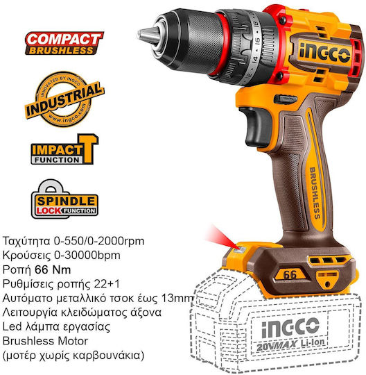 Ingco Battery Tool Set Angle Grinder & Impact Drill Driver 20V with 2 Batteries and Case