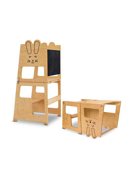 Turn De Invatare Bunny Tip Montessori Cu Tabla De Scris Pentru Copii +12 Luni Placaj Lemn Πύργος Εκμάθησης από Ξύλο Μπεζ Farnora Decor