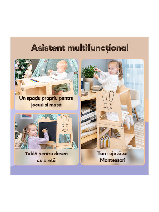 Turnul De Învățare Bunny Tip Montessori Cu Tabla De Scris Pentru Copii +12 Luni Placaj Lemn Bej Farnora Decor