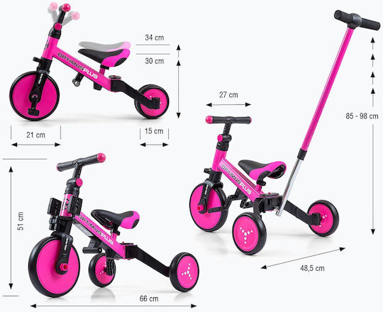 Milly Mally Optimus Plus Convertible with Parental Handle 4 in 1 for 12 Months Pink