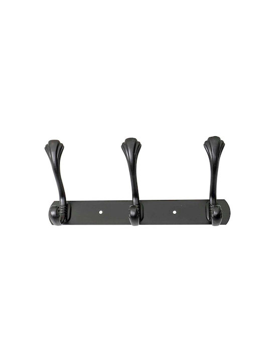 Agățătoare De Perete Metalică Cu 3 Compartimente Neagră 24.5x13cm
