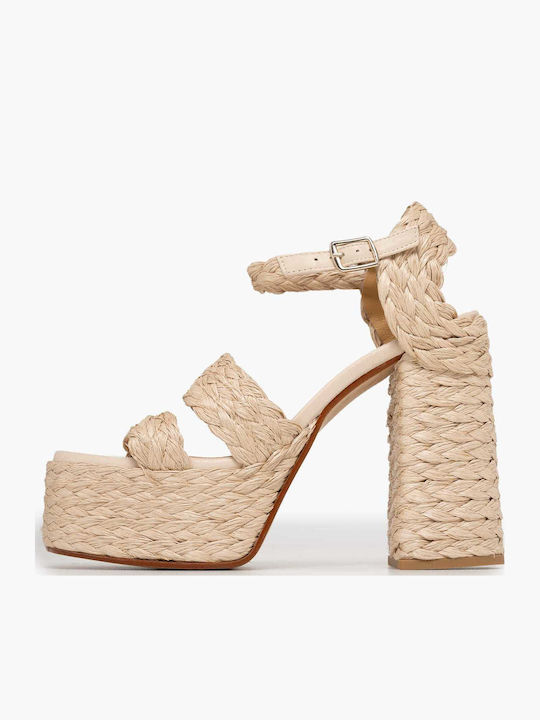 Damen Sandalen Leder Beige