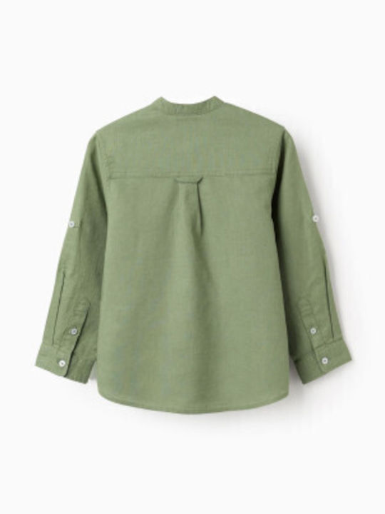 Kinderhemd Langärmelig Leinen Khaki