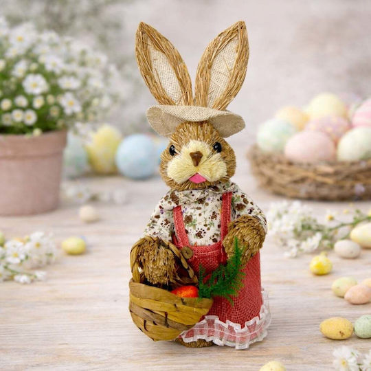 Easter Decoration Rustic Bunny Basket Made Straw Textile 28 Cm