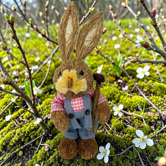 Easter Decoration Rustic Bunny Accessories Made Straw Textile 35 Cm