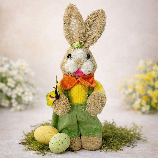 Easter Decoration Rustic Bunny Butterfly Made Straw Textile 23 Cm