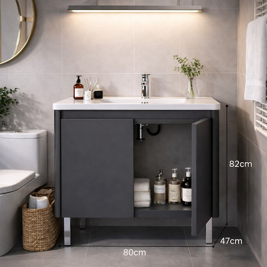 LG10-Grau Badezimmer Waschtisch-Einheit mit Waschbecken & Spiegel