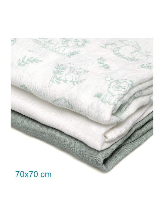 Kiokids Σελτεδάκια από Μουσελίνα Πράσινο 70x70εκ. 3τμχ