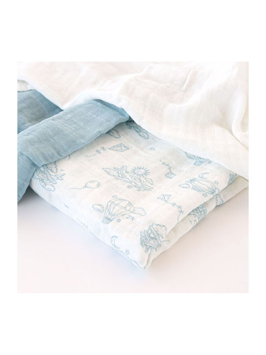 Kiokids Muslin Swaddle Blankets Light Blue 70x70cm 3 Pieces