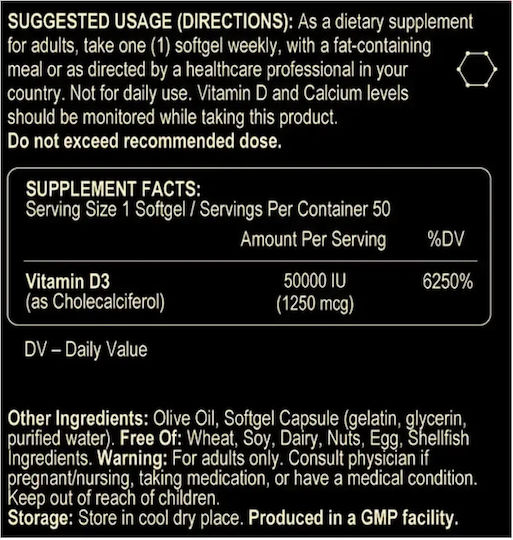 Fuel Up Vitamin D3 for Immune Support & Bone Health 50iu 50 Softgels