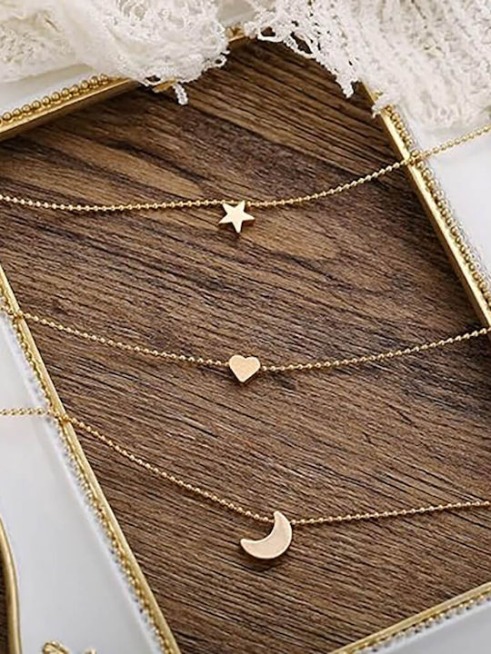 Triple Lucky Charm Moon Necklace