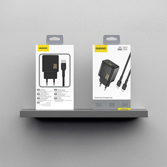 Dudao Charger GaN with USB-A Port and USB-C Port and Cable USB-C - USB-C 35W Power Delivery Blacks (A27MaxCEU)