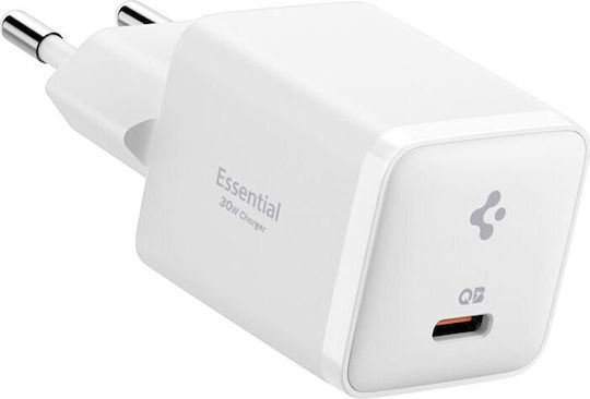 Spigen Зарядно без кабел с USB-C порт 30W Quick Charge 2.0 / Quick Charge 3.0 Бял (Essential)