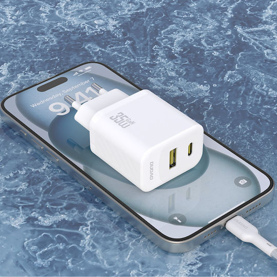 Dudao Charger with Built-in Cable GaN with USB-A Port and USB-C Port USB-C - USB-C 35W Power Delivery Whites (A27MaxCEU)