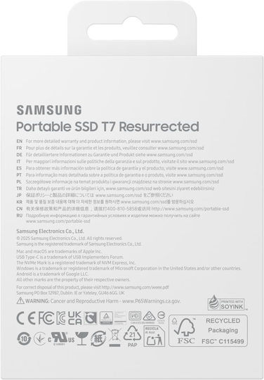 Samsung T7 Resurrected USB 3.2 External SSD 2TB 2.5" White