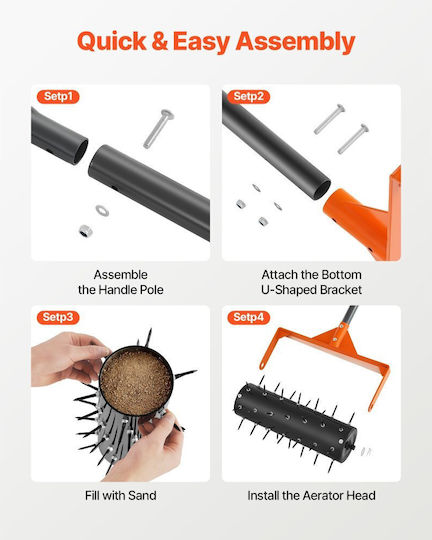 Lawn Aerator Vevor Roller Manual Push 15 Inch 42 Spikes Long Handle 60 Inch Drum Fillable Extra Weight Soil Penetrator Lawn Heavy Duty Compacted Garden Yard Soil