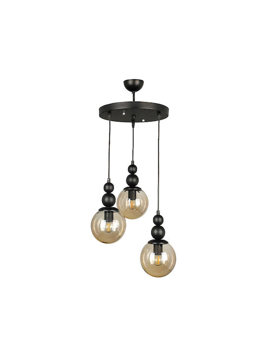 Megapap Latona Pendant Light Black Ball with Socket E27 30x30x85cm